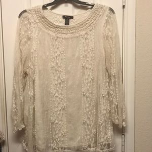 Cream Long Sleeve Lace Blouse with slip lining